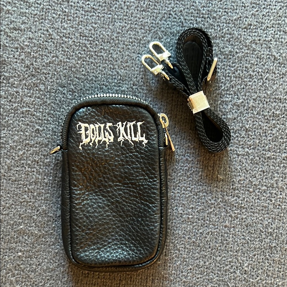 Brand new Dolls Kill Black Textured Leather Crossbody Phone Pouch with Strap
